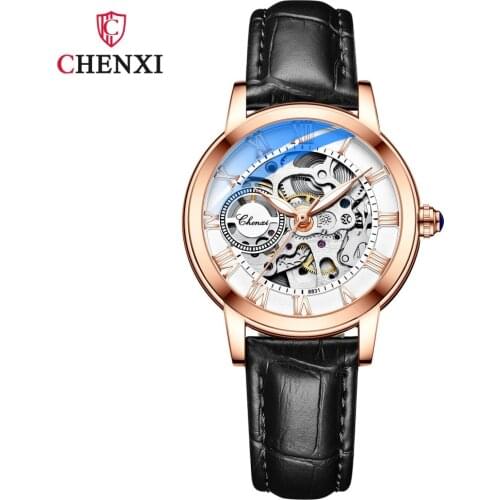 CHENXI Women Automatic Mechanical Watch Top Brand Luxury Stainless Steel Waterproof Wrist Watch Ladies Skeleton Tourbillon Clock