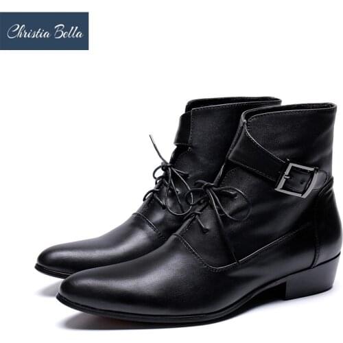 Christia Bella Fashion Boots Men Handmade Buckle Motorcycle Boots Genuine Leather Ankle Mens Boots Male Brand Safty Footwear