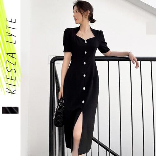 Elegant Dress For Women Bodycon Button Black Office Ladies Victoria Royal Party Dresses Robe Femme Vestidos Outfits
