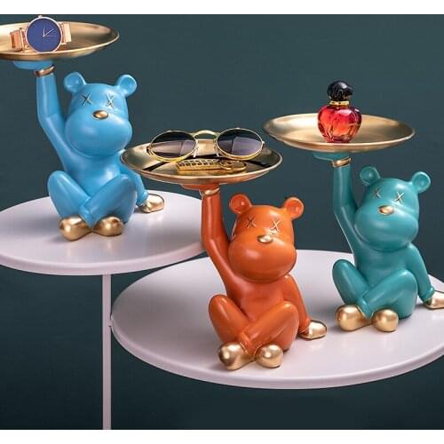 Resin Animal Figurines Creative Bear Storage Ornaments Desktop Decor Crafts Cartoon Statues Modern Home Decoration Accessories