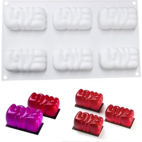 Household Fashion DIY Love 6 Cavities Mousse Dessert Mould White Silicone Mould Durable for Refrigerator