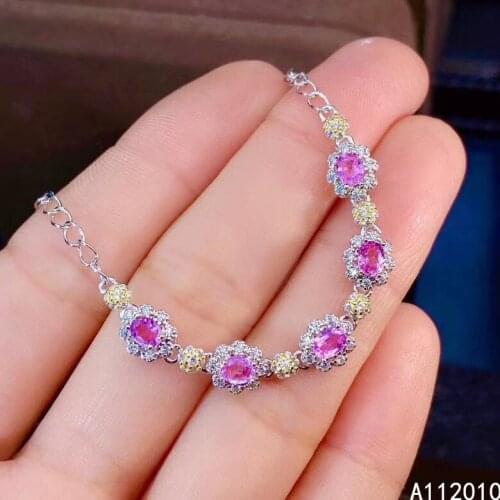 KJJEAXCMY Fine Jewelry 925 Sterling Silver inlaid pink sapphire women hand bracelet exquisite support test hot selling
