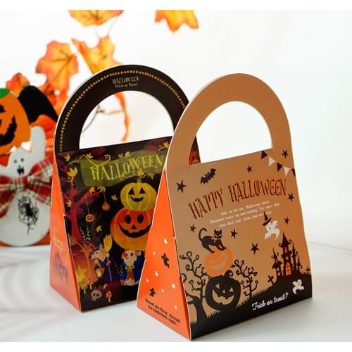 Halloween Candy Box Haloween Pumpkin Spider Web Snack Bag Trick Or Treat Candy Box Kids Favor Happy 2021 Halloween Party Decor