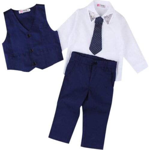 4pcs British Style Boy Gentleman Costume Shirt Pants Composition Vest Necktie Outfits 2019 New Autumn Baby Boys Clothing Sets