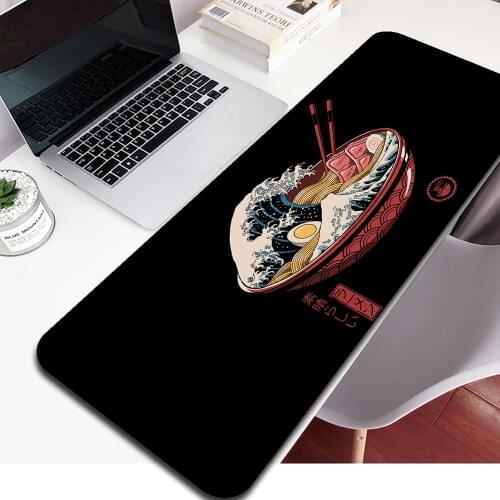 Japanese Cuisine Black Background Anime Mouse Pad Laptop PC Gamer Keyboard Pad Mookup Gaming Accessories Mousepad Xxl Desk Mat