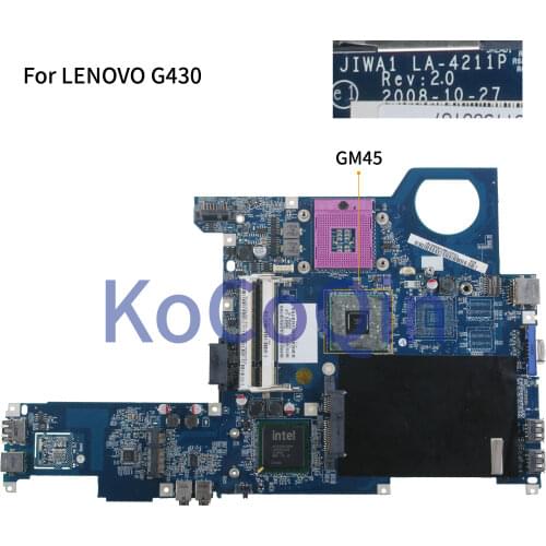 KoCoQin Laptop motherboard For LENOVO G430 Mainboard JIWA1 LA-4211P GM45