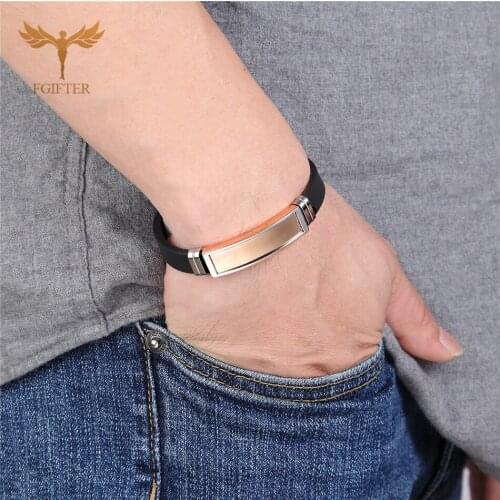 Initial Bracelet Minimalist Mens Womens Wristband Fashion Geometric Silicone Bangle Stainless Steel Jewelry