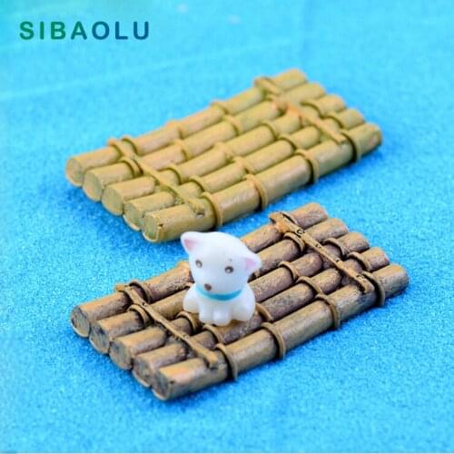 Simulation Bamboo Raft Figures Miniature Figurine Home Decoration mini fairy garden Desk Landscape Decor model Kids DIY Toy