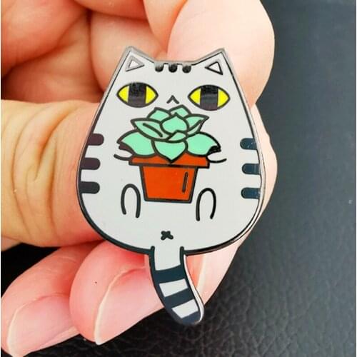 Cartoon Animals Kitten Cat Potted Plant Enamel Brooch Pin Backpack Hat Bag Lapel Pins Badges Fashion Jewelry Accessories