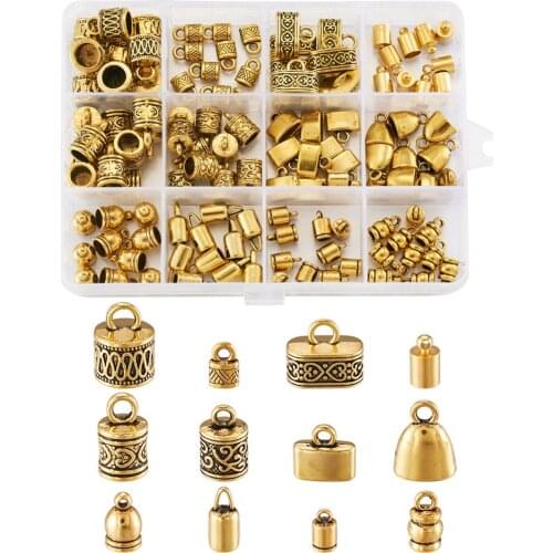 120pcs/box Tibetan Style Alloy Cord Ends End Caps Antique Golden 130x100x22mm, Hole: 5mm