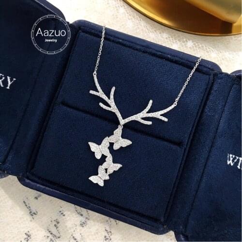 Aazuo 18K Pure Solid White Gold Real Diamonds 0.65ct Butterfly Necklace With Chain 45CM Gift For Woman Senior Party
