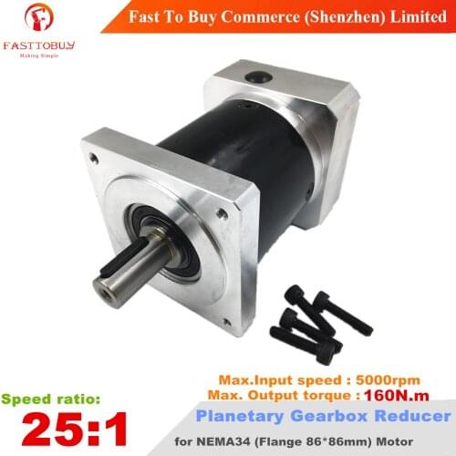 Ratio 25:1 Planetary Gearbox Output Shaft 16mm Speed Reducer Max. Input 5000rpm, Max. Torque 160Nm for CNC NEMA34 Stepper Motors