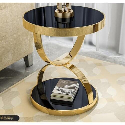 Post-modern light luxury sofa rounded corners Hong Kong-style model room phone several stainless steel small coffee table table