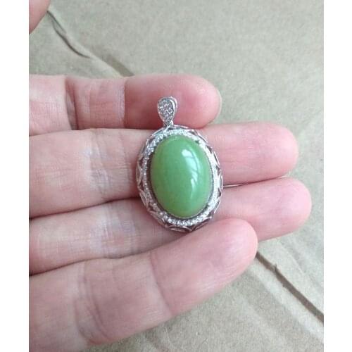 Rare Shine Ore stone pendant Night-luminous fluorite oval Amulet S925 Silver inlay glow gemstone