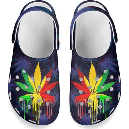 2021 Hot Sale Summer Clogs Men Purple Wead Leaves Printting Men Beach Sandals Casual Outdoor Slip On Men Garden Shoes Unisex