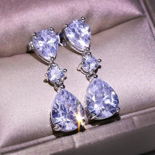 2 Carats White Crystal Silver 925 Jewelry Drop Earring for Women S925 Sterling Silver Bizuteria Aretes De Mujer Drop Earrings