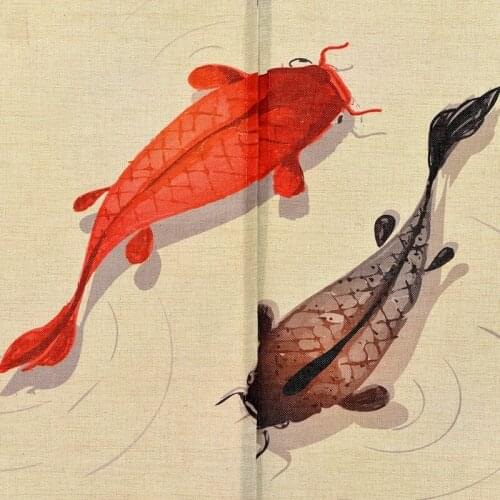 Vivid Goldfish Pattern Linen Tapestry Childrens Learning Bedroom Door Curtain Home Decor Kitchen Curtain