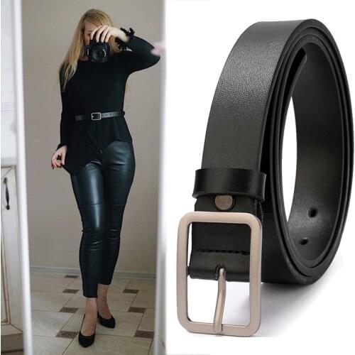 Women Leather Belts Simple Western Design Ladies Black Waist Pants Jeans Dresses Femme female 85cm to 135cm
