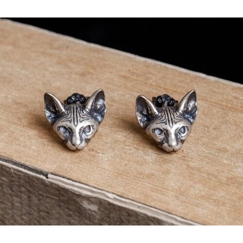 925 Sterling Silver Cat Ears Stud Earrings Women Punk Earrings Vintage Party Wedding Jewelry Gifts for Girls Women Jewelry