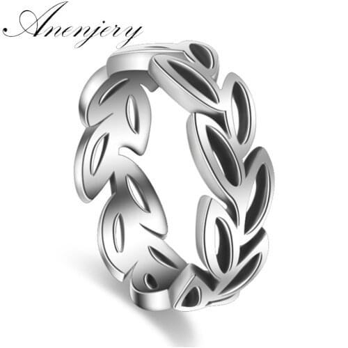 ANENJERY 925 Sterling Silver Vintage Fashion Hollow Flower Leaves Thai Silver Ring 19mm For Women Jewelry S-R68