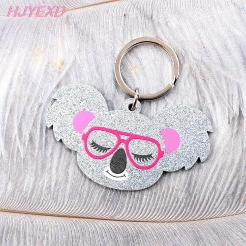 1piece)63mm Acrylic Koala Keychain Silver Glitter Pink Glasses Koala Monagram Keychain With Ring 2.5"-KC031