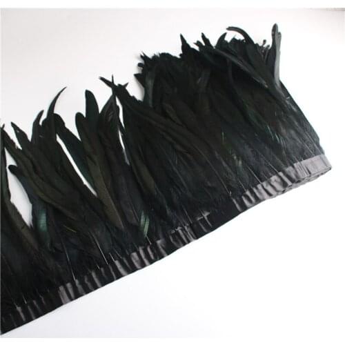 10 Yards High quality Black Rooster Tail Feather Trim 30-35cm Feathers For Crafts Dress Skirt Carnival Costumes Plumes Trims