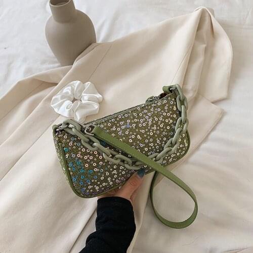2020 New Fashion Sequin Baguette Bags Chain Crossbody Bags Sac Femme Handbags Women Designer Female Shoulder Bag Bolsos Mujer