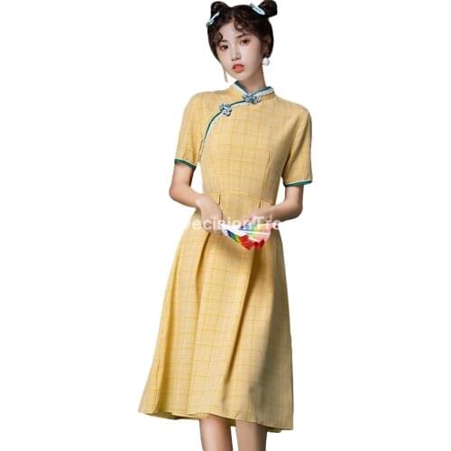 2021 chinese female qipao robe long style cheongsam women traditional chiffon short sleeve dress formal party gown vestidos