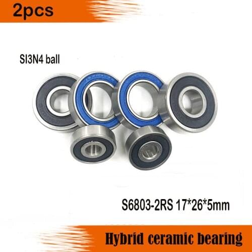 2pcs S6803-2RS 440 stainless steel hybrid ceramic bearings 6803 2RS 17*26*5mm Si3N4 balls for 17mm shaft bike parts
