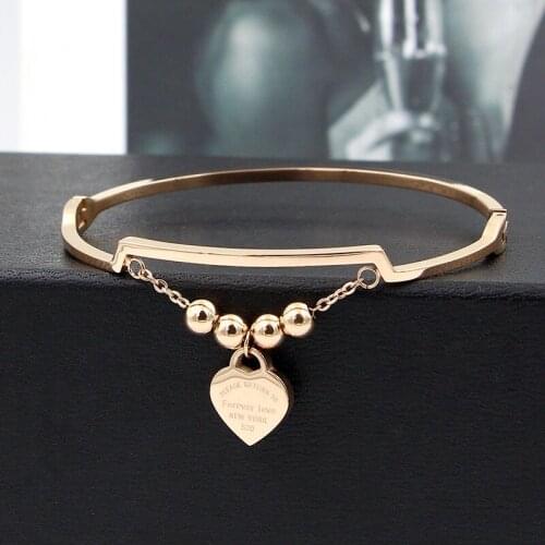 4 Steel Balls English Peach Heart Hidden Buckle Bracelet Personality Trendy Women Peach Heart Titanium Steel Bracelet Jewelry