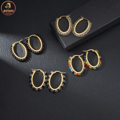 Akizoom 14K Gold New Fashion Colorful Bead Earring Stud Bohemia Dangle Earrings for Women Girls Party Jewelry Birthday Gifts