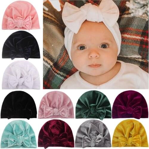 Velvet Baby Hats Turban Autumn Winter Warm Hat For Kids Newborn Accessories Headwraps Infant Toddler Beanie Cap Girls Bonnet Hat
