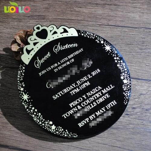 Free logo Customized round black acrylic card,crown design acrylic card,gold foil acrylic card
