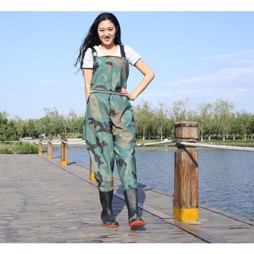 Eu37-45 Men Women Fishing 0.9mm Thick Waterproof Anti-wear Waders Pants With PVC Boots Outdoor Hunting Farming Wading Trousers