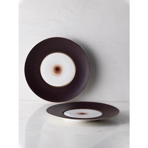 European dinner plates ceramic household matte golden trim tableware hotel commercial high-end steak plate creative 11.5-inches