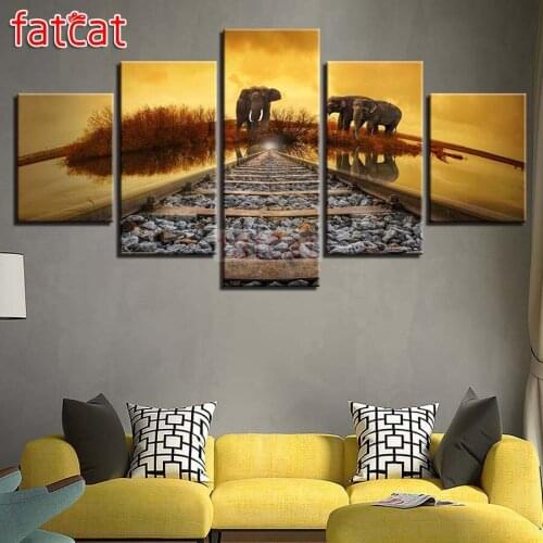 FATCAT Autumn landscape elephant 5 piece Diy Diamond Painting Cross Stitch full Square Round Diamond Embroidery sale AE2407