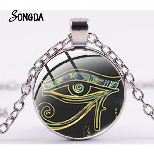 Eye of Horus Long Necklace Ancient Egypt Gods Amulet Symbol Glass Badges Pendant Choker Chains on The Neck Female New Year Gift