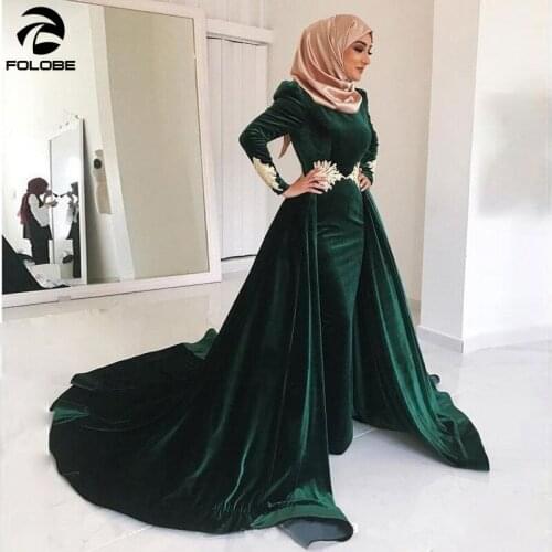 Emerald Green Velvet Muslim evening Dresses High Neck Lace Plus Size Kaftan Dubai Evening Gowns Long Sleeves Overskirt