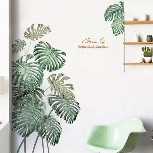 KAKUDER DIY Beach Tropical Palm Leaves Wall Stickers Modern Art Vinyl Decal Wall Mural Left And Right PVC Green Wall Stickers