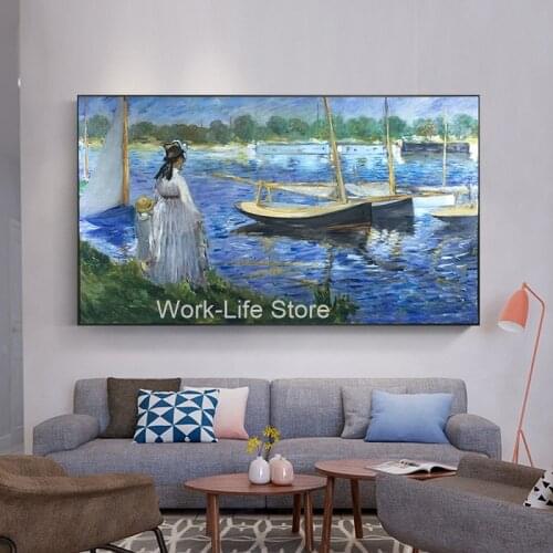 Edouard Manet Poster Art Canvas Painting The Seine at Argenteuil Prints Modern Wall Oil Painting Pictures For Living Room Decor