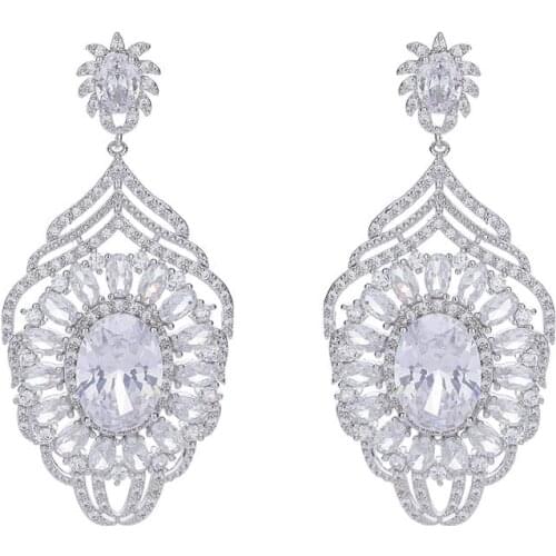 Classic Cubic Zircon Earrings for Wedding, Crystals Dangle Earring for Bride, Women Girl Gift CE10578