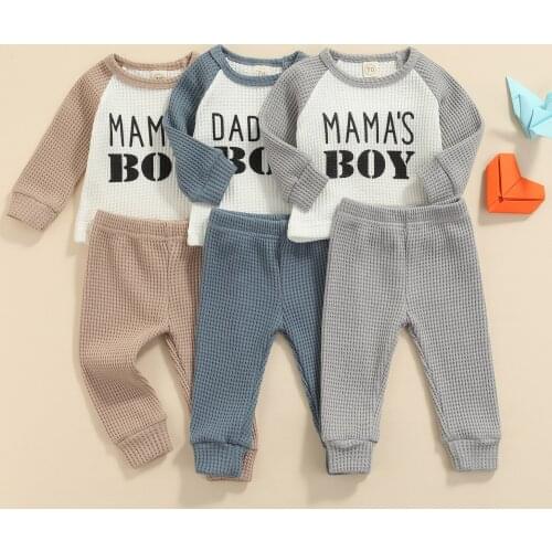 2 Pieces Baby Suit Set, Letter Print O-Neck Long Sleeve T-Shirt+ Solid Color Long Pants for Toddler Boys 2021 New Fashion