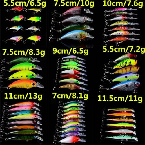 LINGYUE New Arrival 60pcs/lot Hard Baits Set Mixed 9 Models Wobblers Fishing Tackle Lifelike Minnow/VIB/Crank bait Mix H-T125