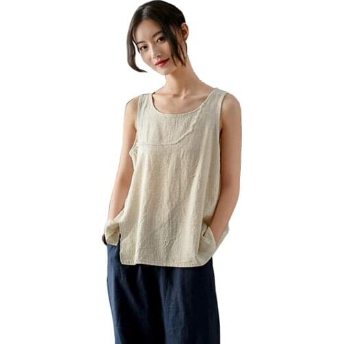 Shanghai Story Workout Linen Flowy Tank-Breathable Lightweight Vest Athletic Running Shirts for Women