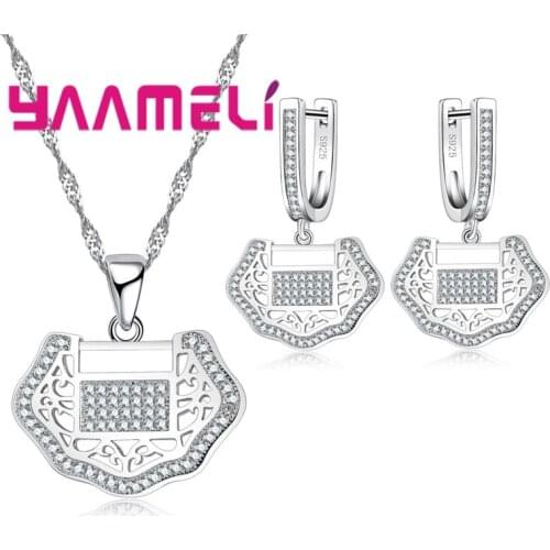 Fasion Original 925 Sterling Silver Wedding Jewelry Sets Hollow Stud Earrings and Necklace Jewelry For Sale