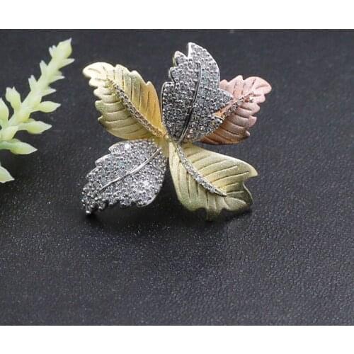 Vanifin Fashion Jewelry Peaceful and Wonderful Elegant Leaf Micro Paved Sandblast Brooch Pin for Engagement Luxury Bridal Gift