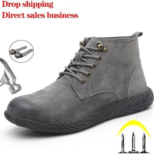 Safety Shoes Men Steel Head Anti-smash Steel Toe Shoes Anti-slip Electric Welder Beef Tendon Jelly Bottom Work Shoes Men Boots
