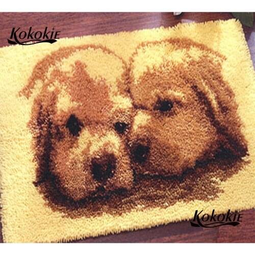 Dog couple tapijt latch hook rug kits canvas printing vloerklee foamiran for needleworksets crochet needle for carpet embroidery