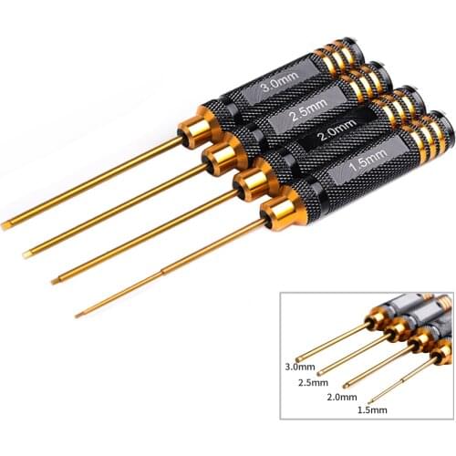 4pcs/set 1.5/2.0/2.5/3.0mm Hex Screwdriver set titanium plating hardened Repair Tool Screw river Set For RC helicopter RC toys