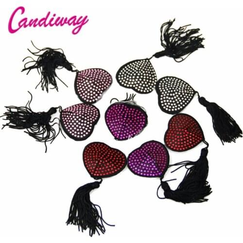 Shimmy Dita Von Teese-style Heart Breast Stickers Boobie Striper Sequin Tassels Pasties Bra Nipple Cover seduction erotic toy